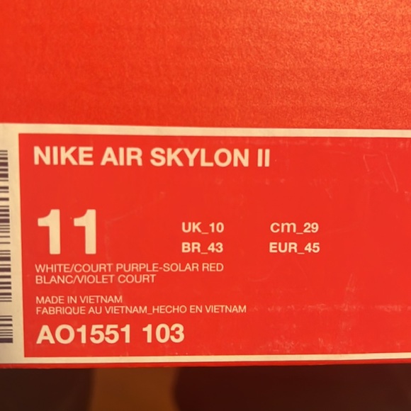 Nike Skylon II - Men Size 11, White-Court Purple-Solar Red. Box included - Picture 8 of 8
